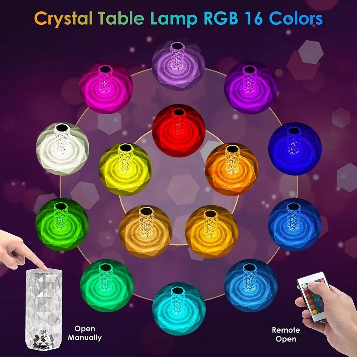 Lampara Especial Diamond Rose Led Velador De Mesa Recargable Táctil